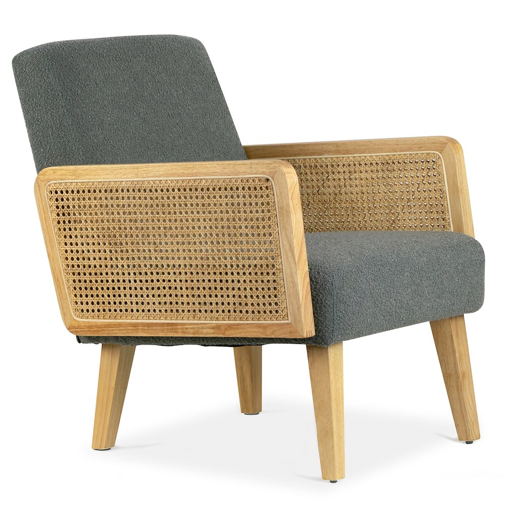 Ayaki Gray Woven Accent Chair with Rattan Arms. Picture 3