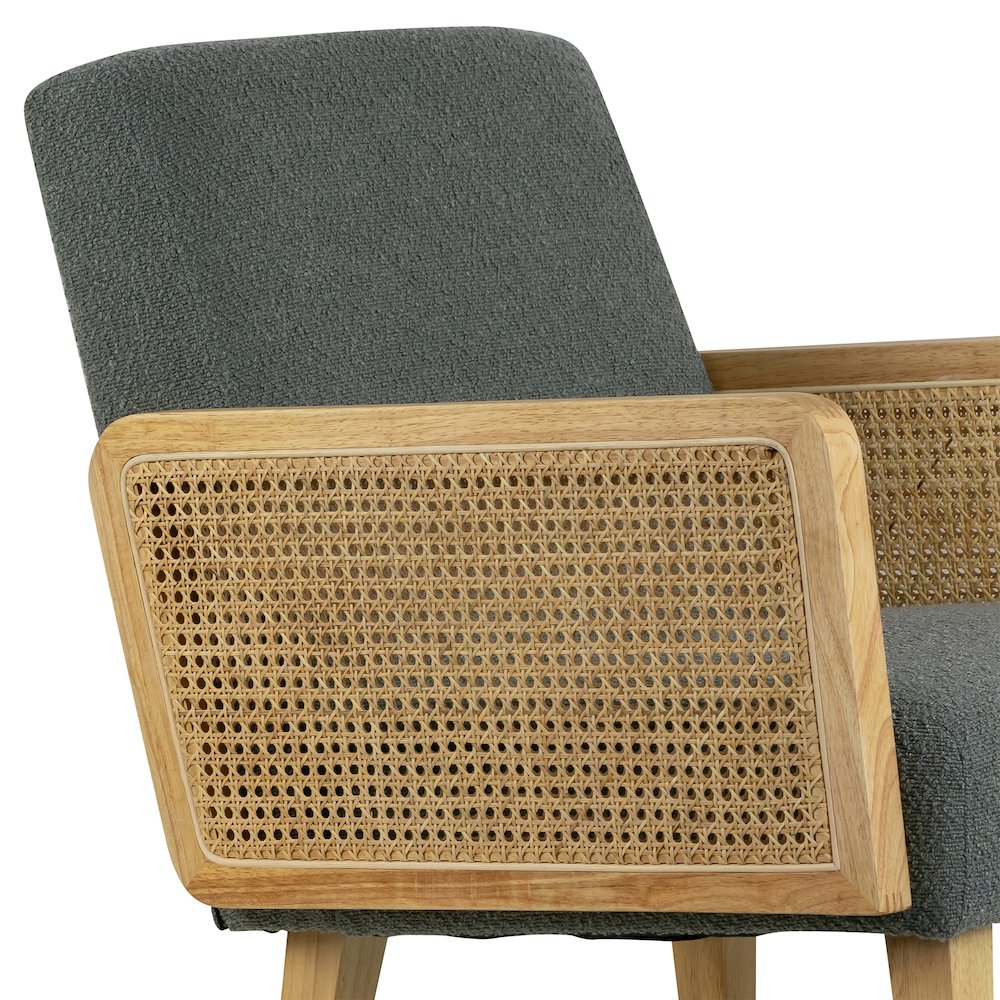 Ayaki Gray Woven Accent Chair with Rattan Arms. Picture 5