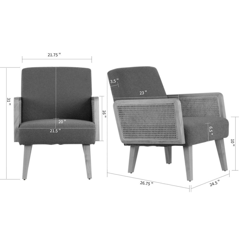 Ayaki Gray Woven Accent Chair with Rattan Arms. Picture 6