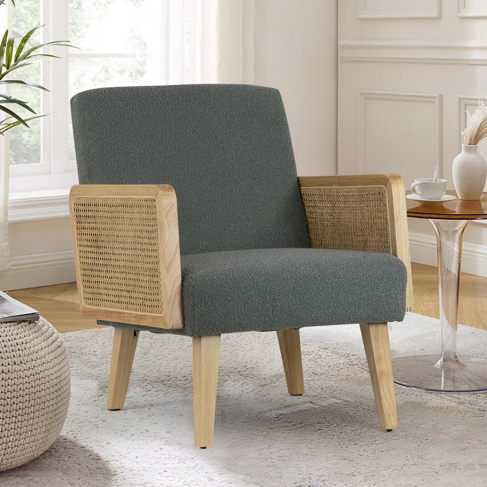 Ayaki Gray Woven Accent Chair with Rattan Arms. Picture 7