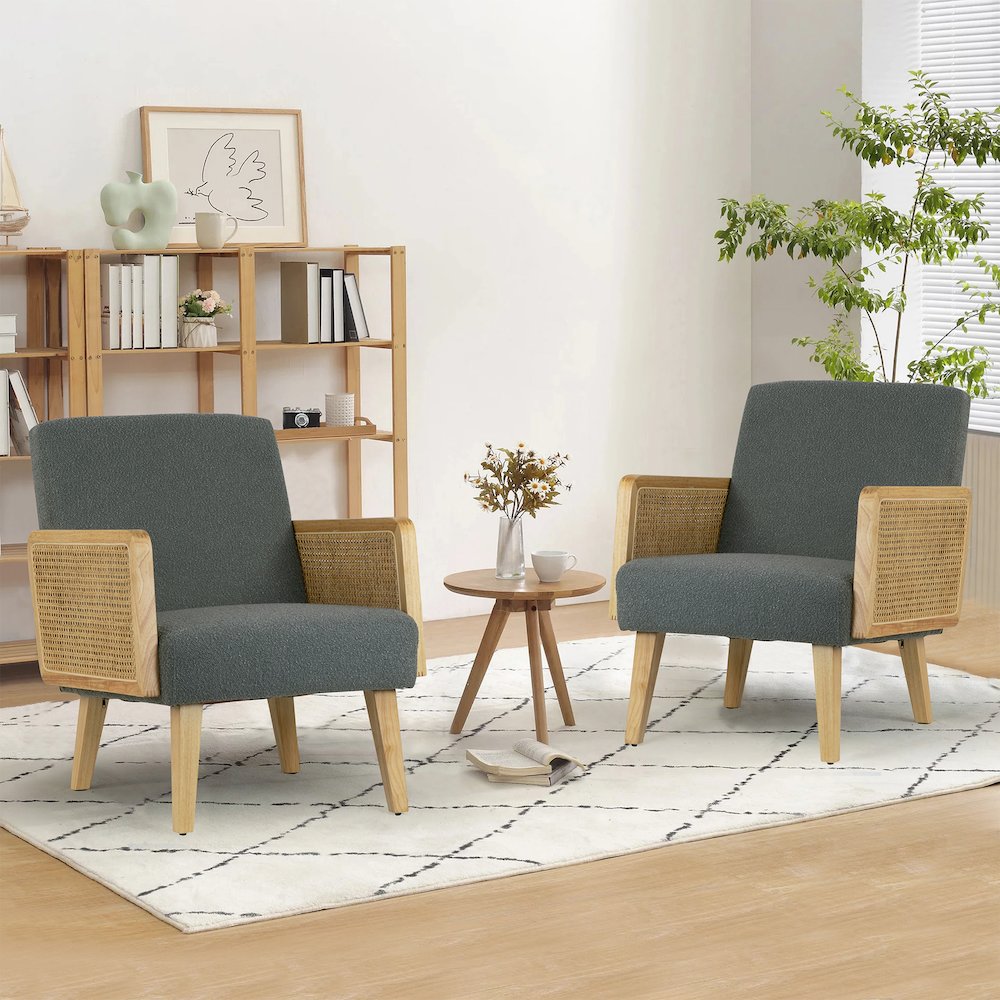 Ayaki Gray Woven Accent Chair with Rattan Arms. Picture 8