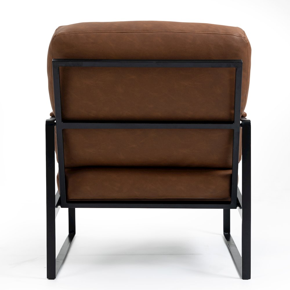 Ayume Brown Faux Leather Accent Chair with Black Iron Legs. Picture 5