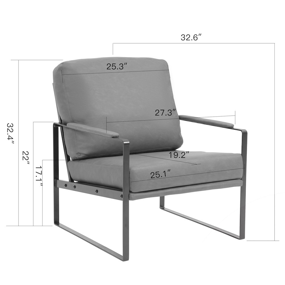 Ayume Brown Faux Leather Accent Chair with Black Iron Legs. Picture 6