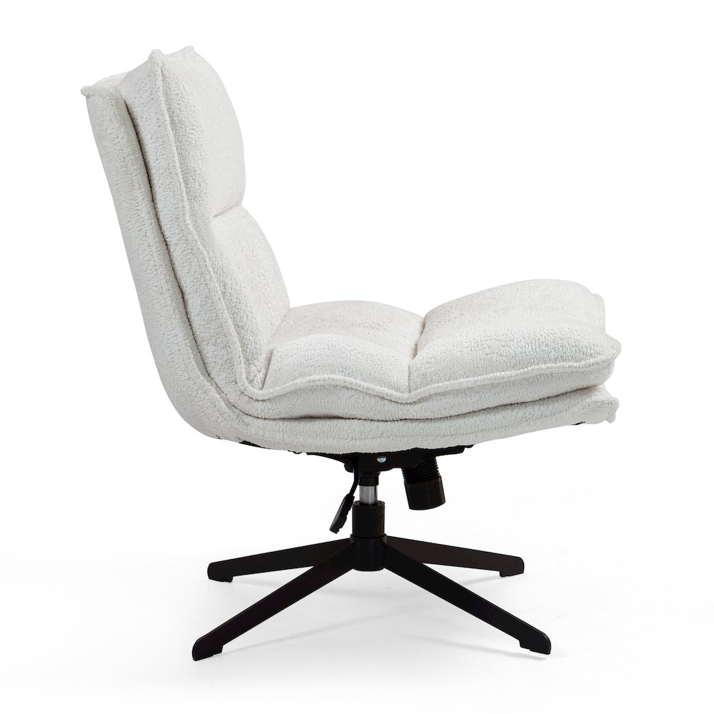 Benecia White Boucle Upholstered Fabric Accent Chair Black Metal Swivel Legs. Picture 3