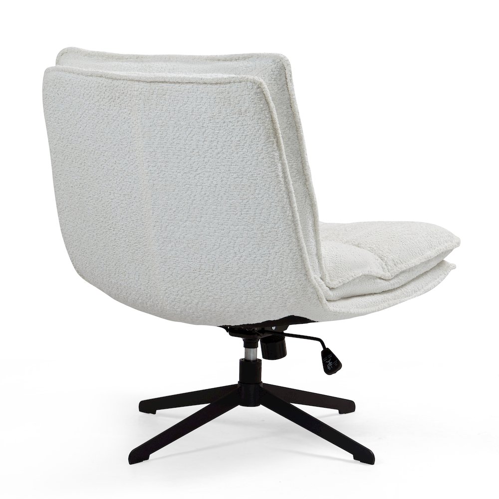 Benecia White Boucle Upholstered Fabric Accent Chair Black Metal Swivel Legs. Picture 4