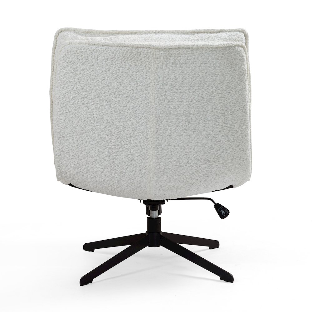 Benecia White Boucle Upholstered Fabric Accent Chair Black Metal Swivel Legs. Picture 5