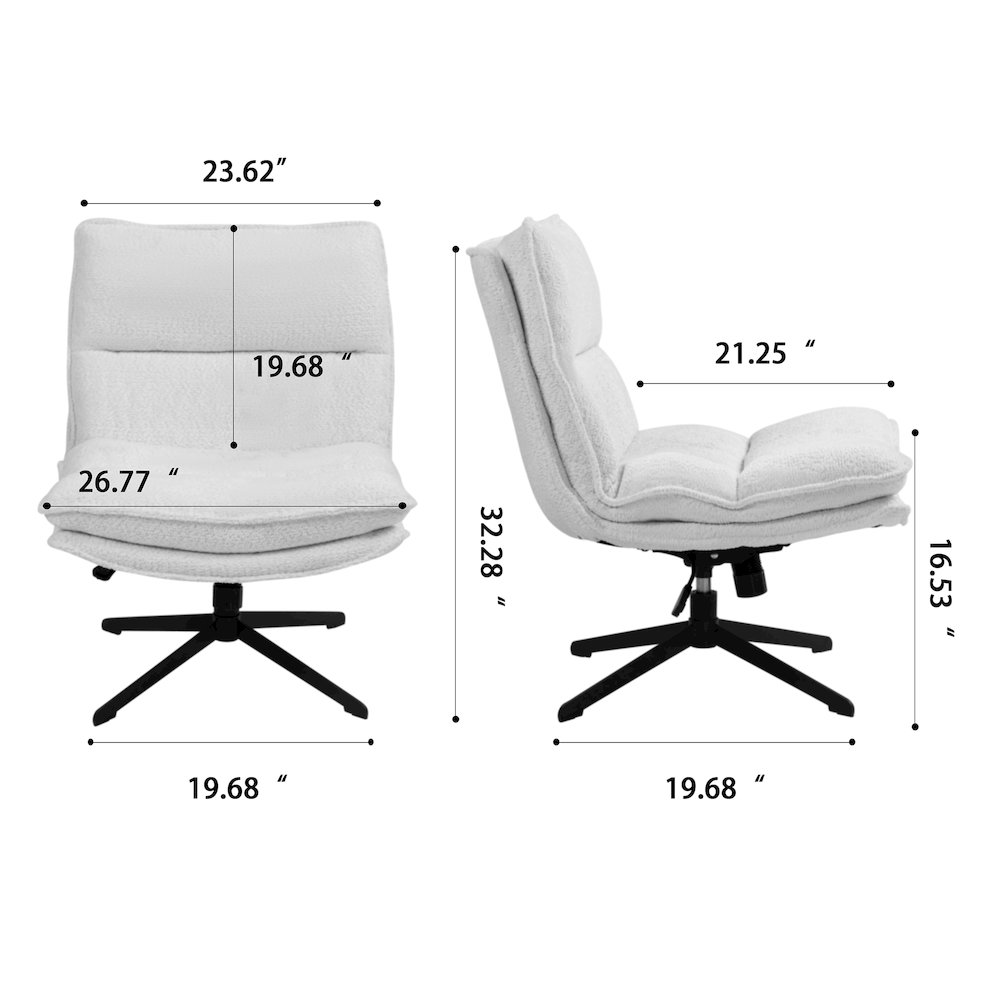 Benecia White Boucle Upholstered Fabric Accent Chair Black Metal Swivel Legs. Picture 6