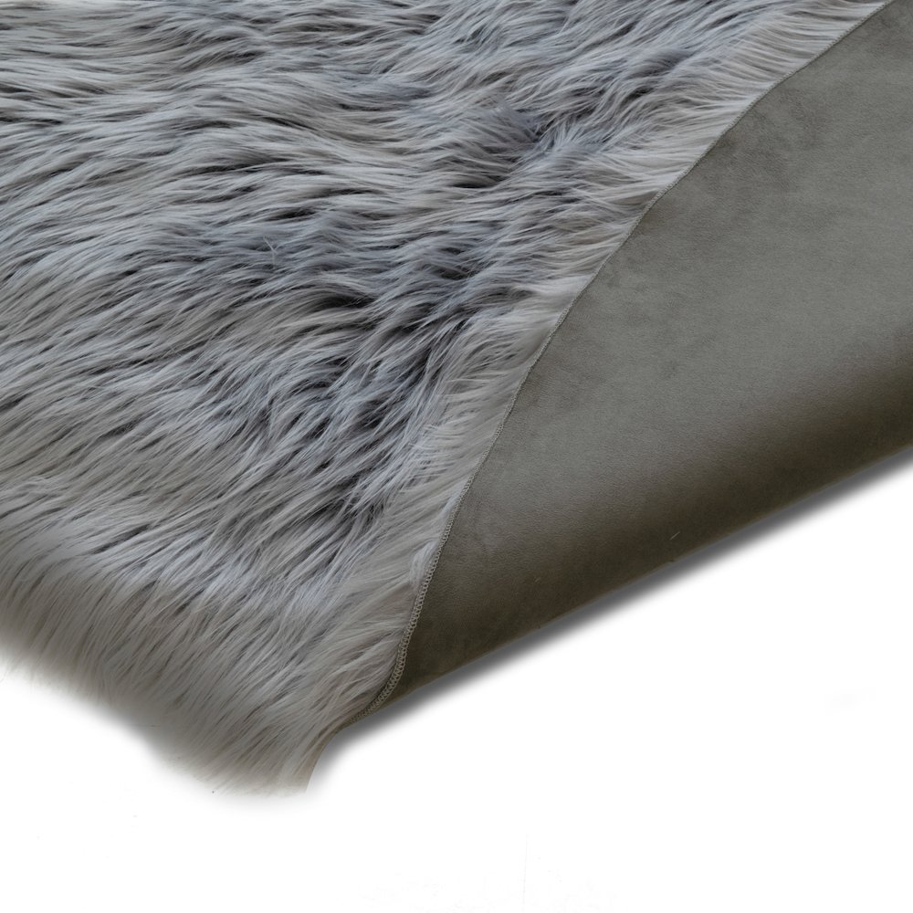 Alair Gray Round Faux Fur Area Rug 4 Foot Wide. Picture 3
