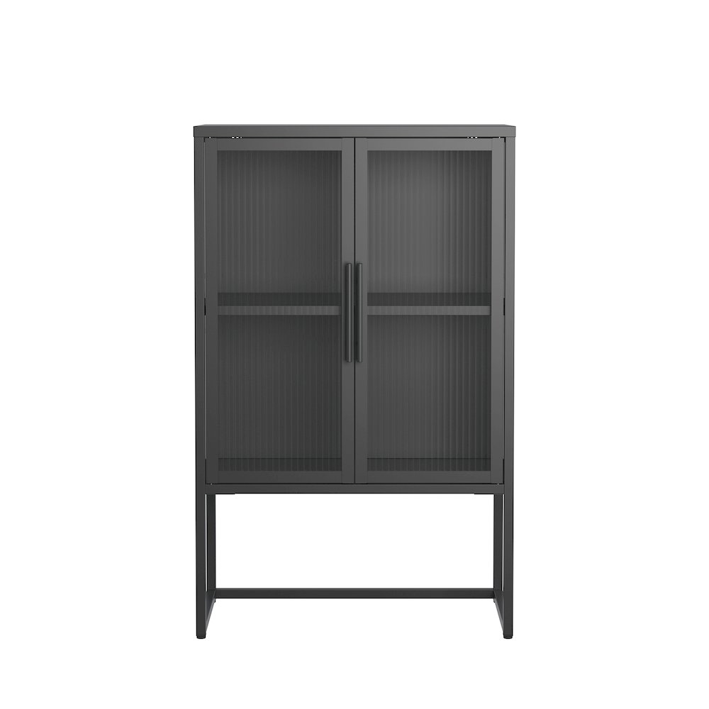 Benvolio 41.34-inch Black Two Door Storage Cabinet with Fluted Clear Doors. Picture 2