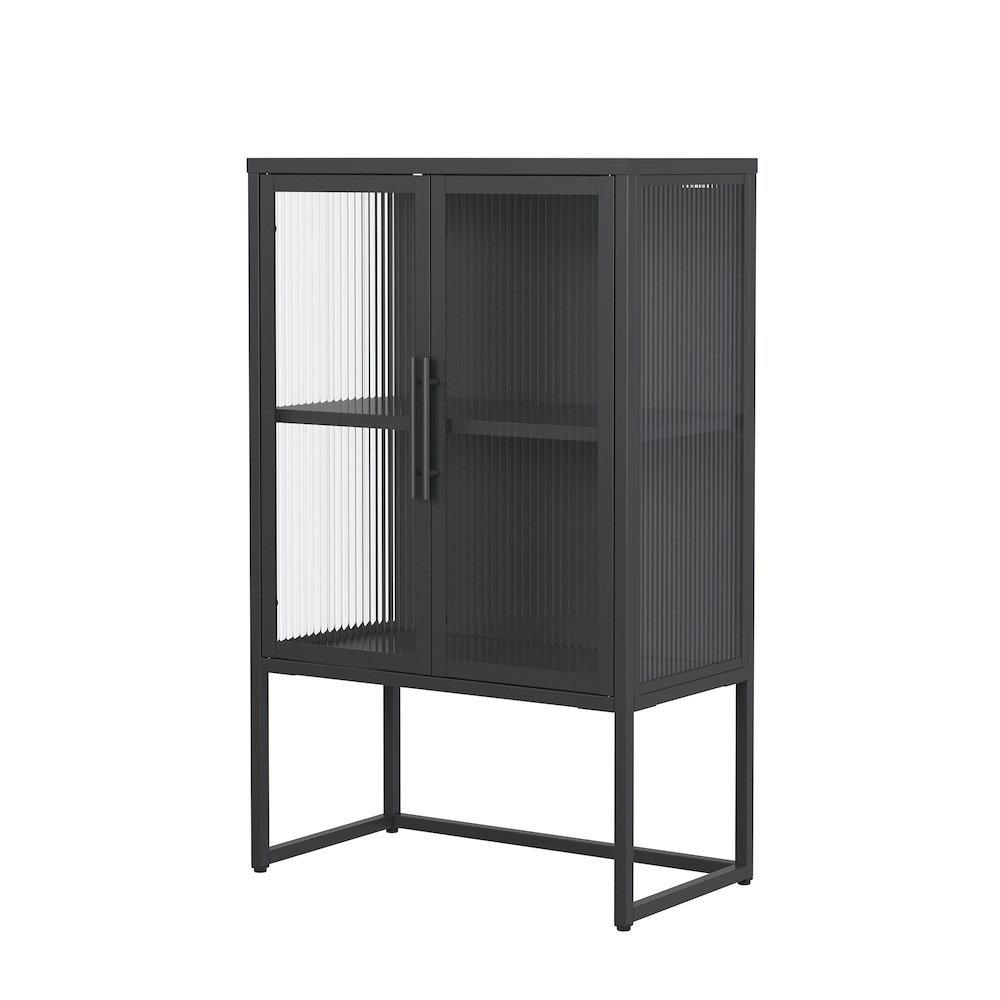 Benvolio 41.34-inch Black Two Door Storage Cabinet with Fluted Clear Doors. Picture 4