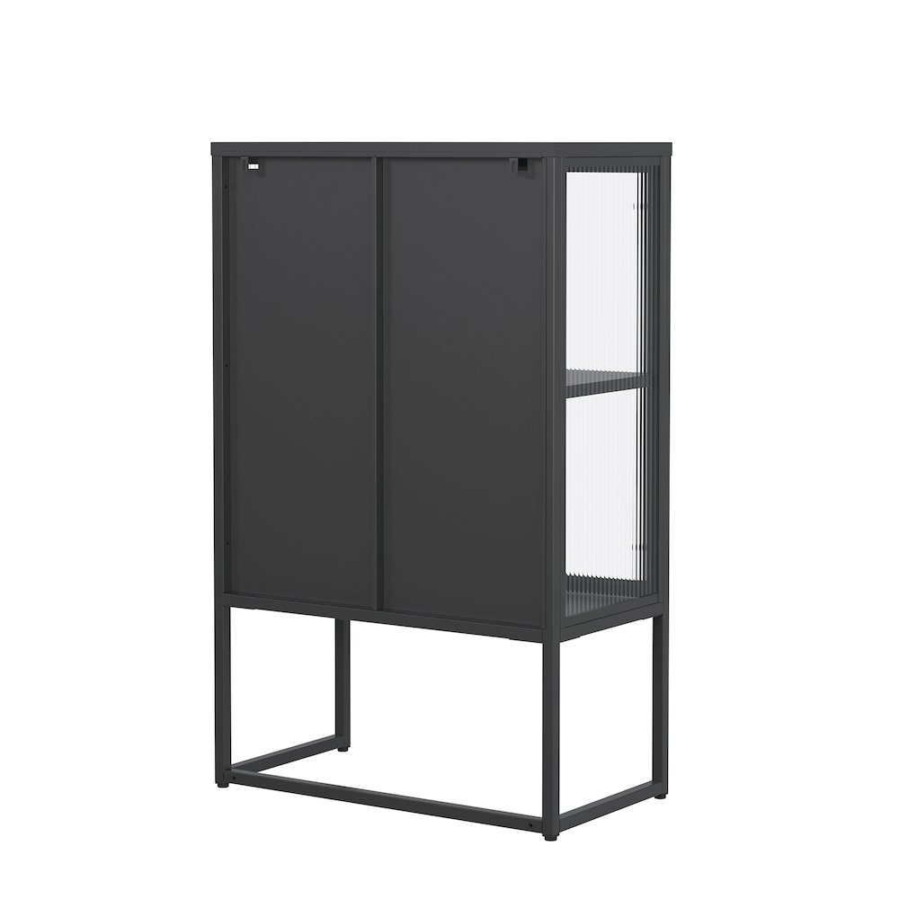 Benvolio 41.34-inch Black Two Door Storage Cabinet with Fluted Clear Doors. Picture 5