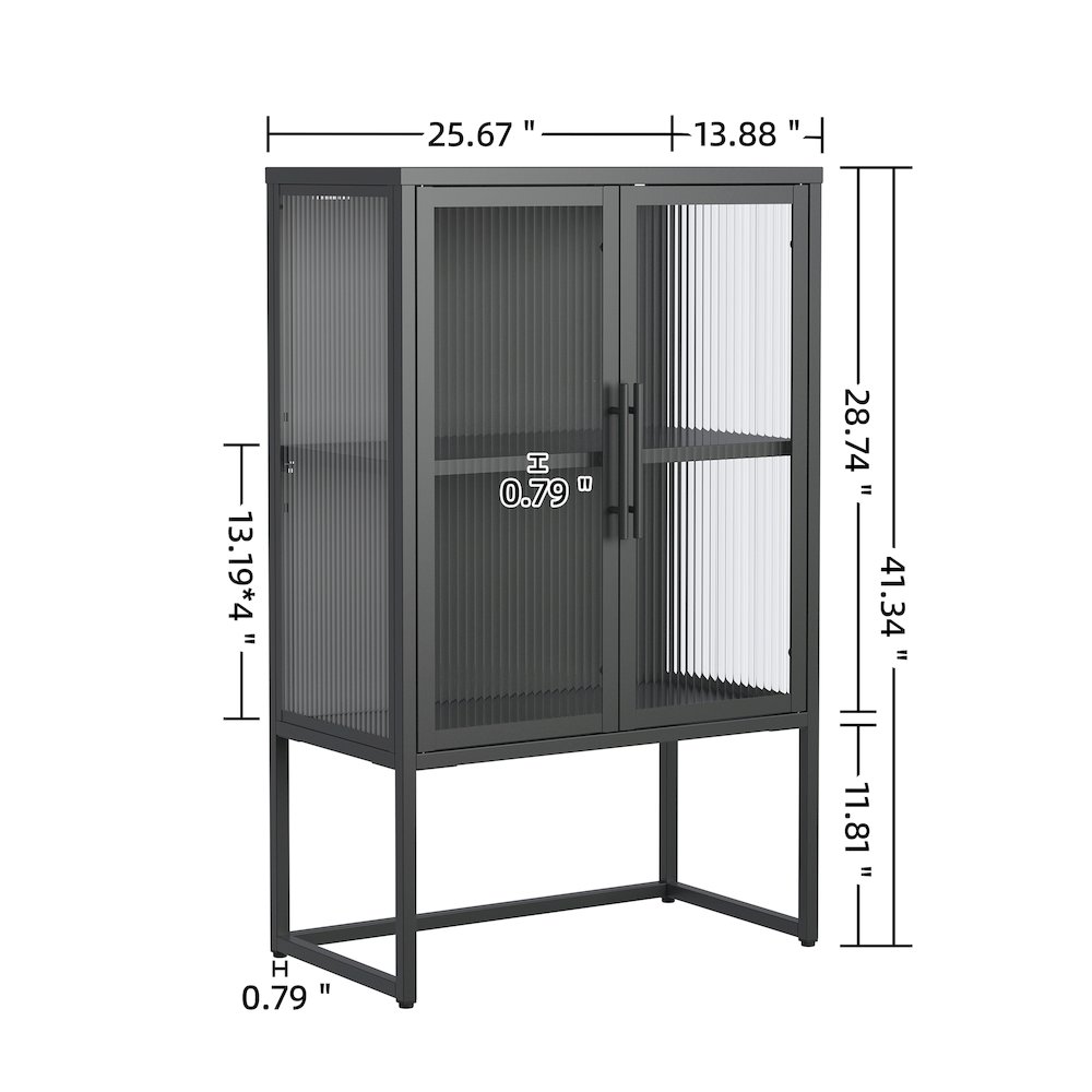Benvolio 41.34-inch Black Two Door Storage Cabinet with Fluted Clear Doors. Picture 6