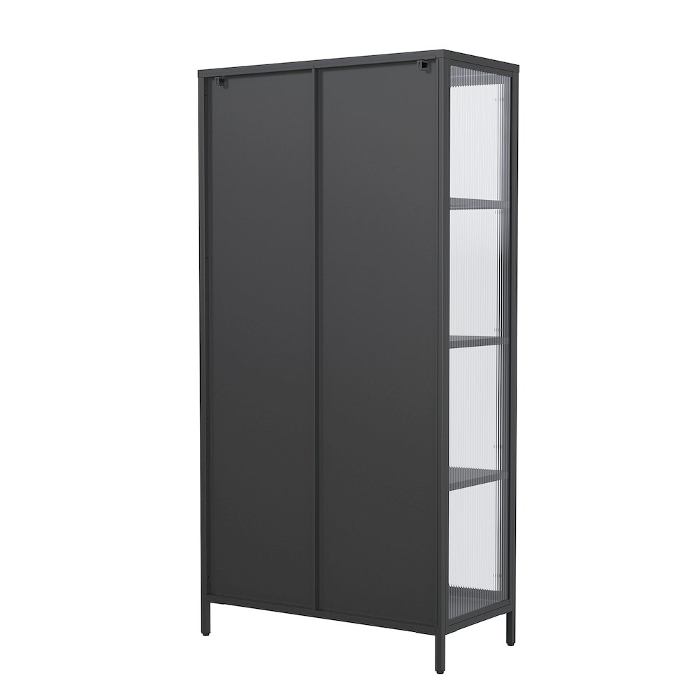 63.05-inch Black Two Door Storage Cabinet Fluted Clear Doors and Gold Handles. Picture 5