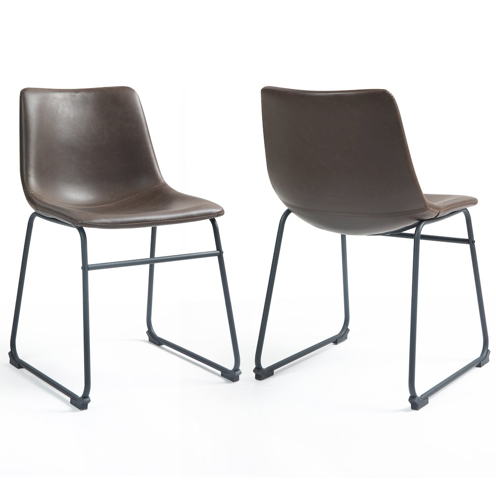 Set of 2 Adan Iron Frame Dark Brown Faux Leather Dining Chair. Picture 2