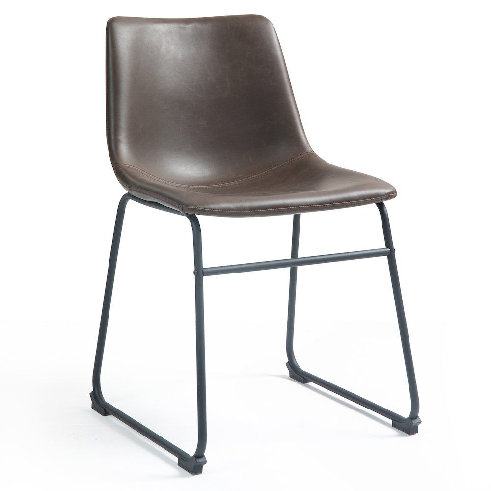 Set of 2 Adan Iron Frame Dark Brown Faux Leather Dining Chair. Picture 1