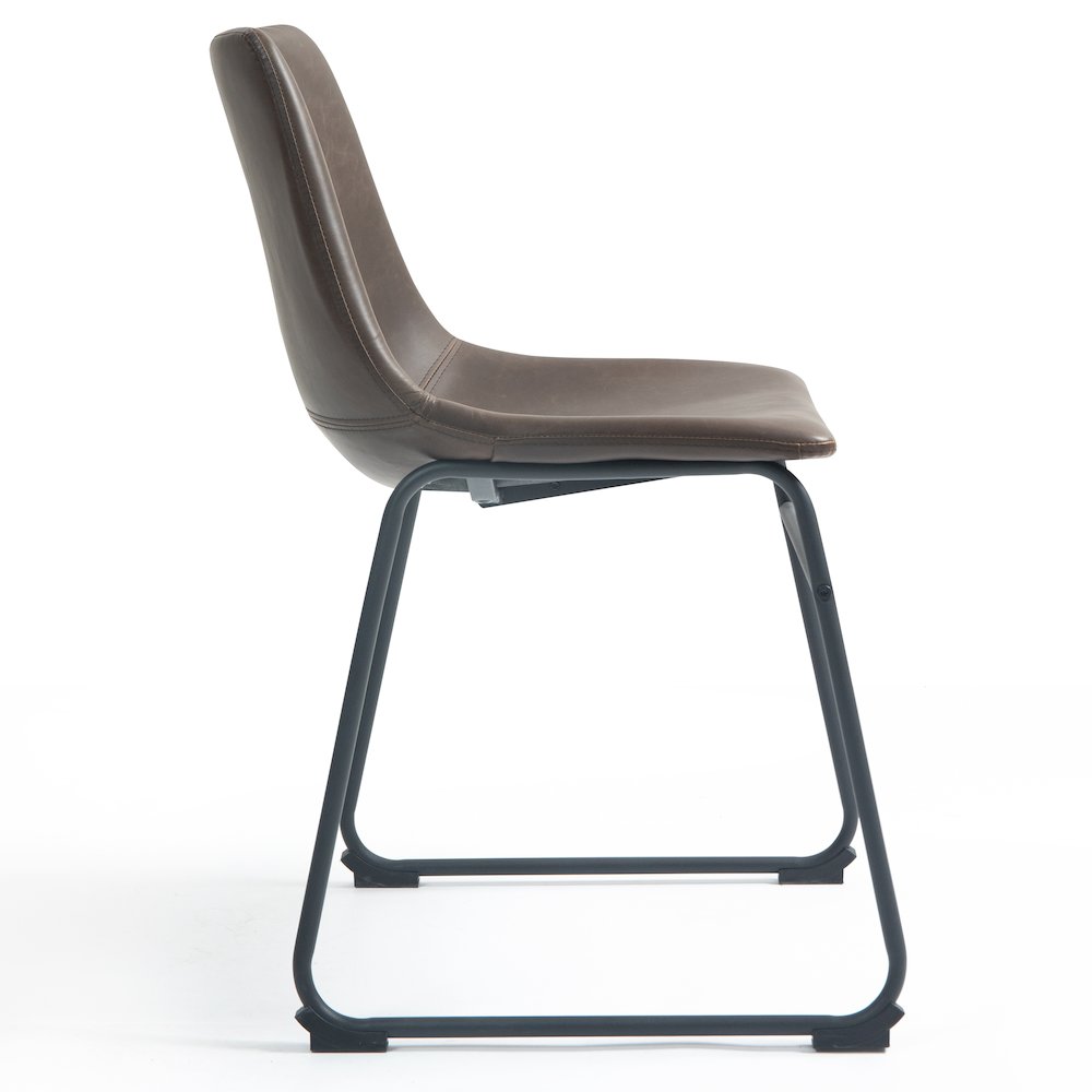 Set of 2 Adan Iron Frame Dark Brown Faux Leather Dining Chair. Picture 4