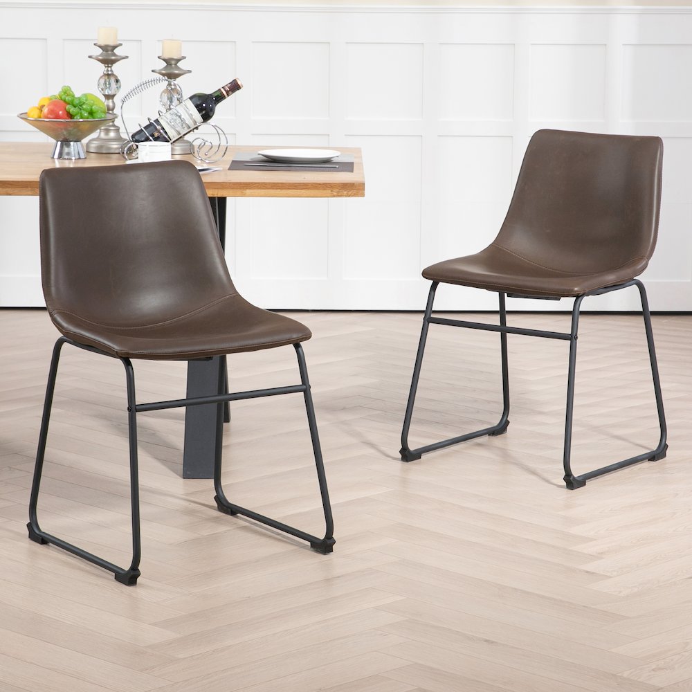 Set of 2 Adan Iron Frame Dark Brown Faux Leather Dining Chair. Picture 9