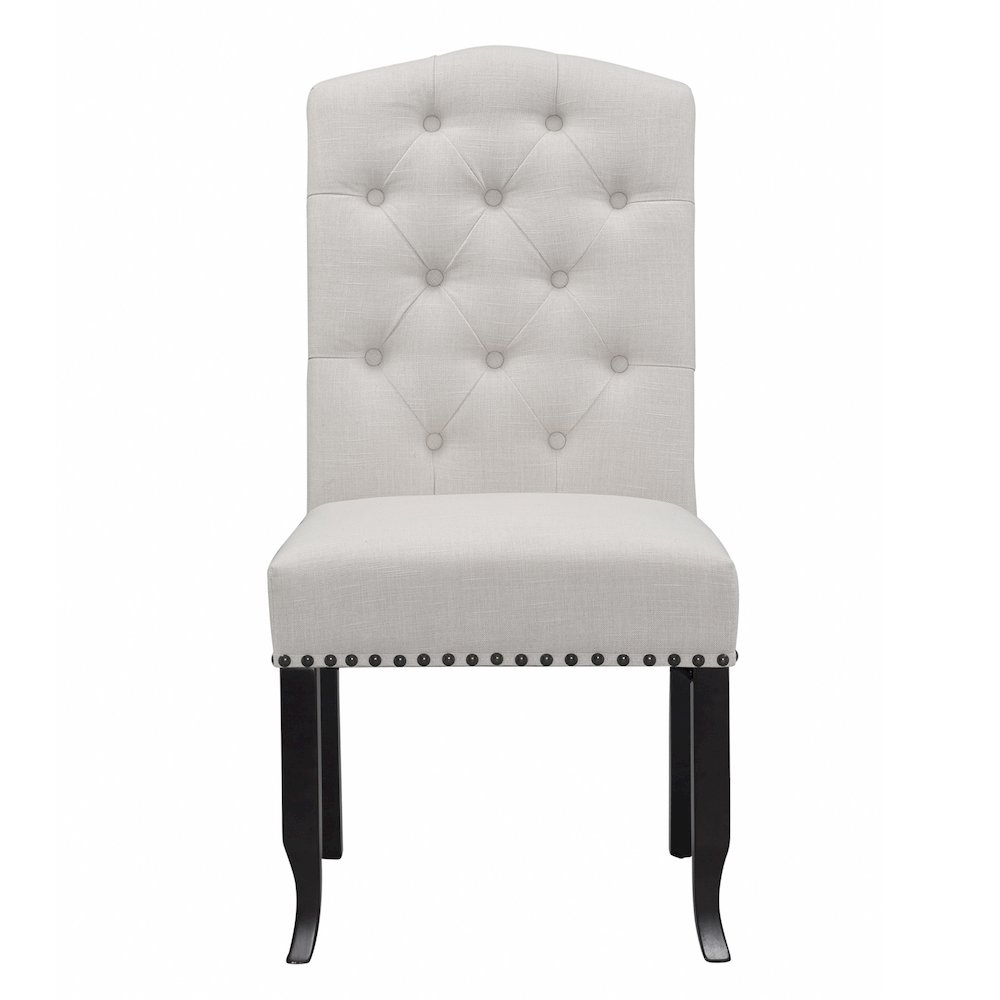 Set of 2 Beige Fabric Dining Chair Tufted Buttons and Nail Head Accent. Picture 1
