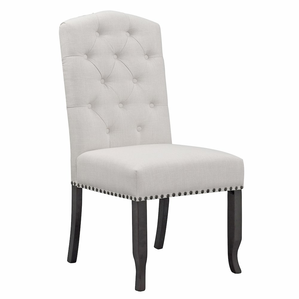 Set of 2 Beige Fabric Dining Chair Tufted Buttons and Nail Head Accent. Picture 3