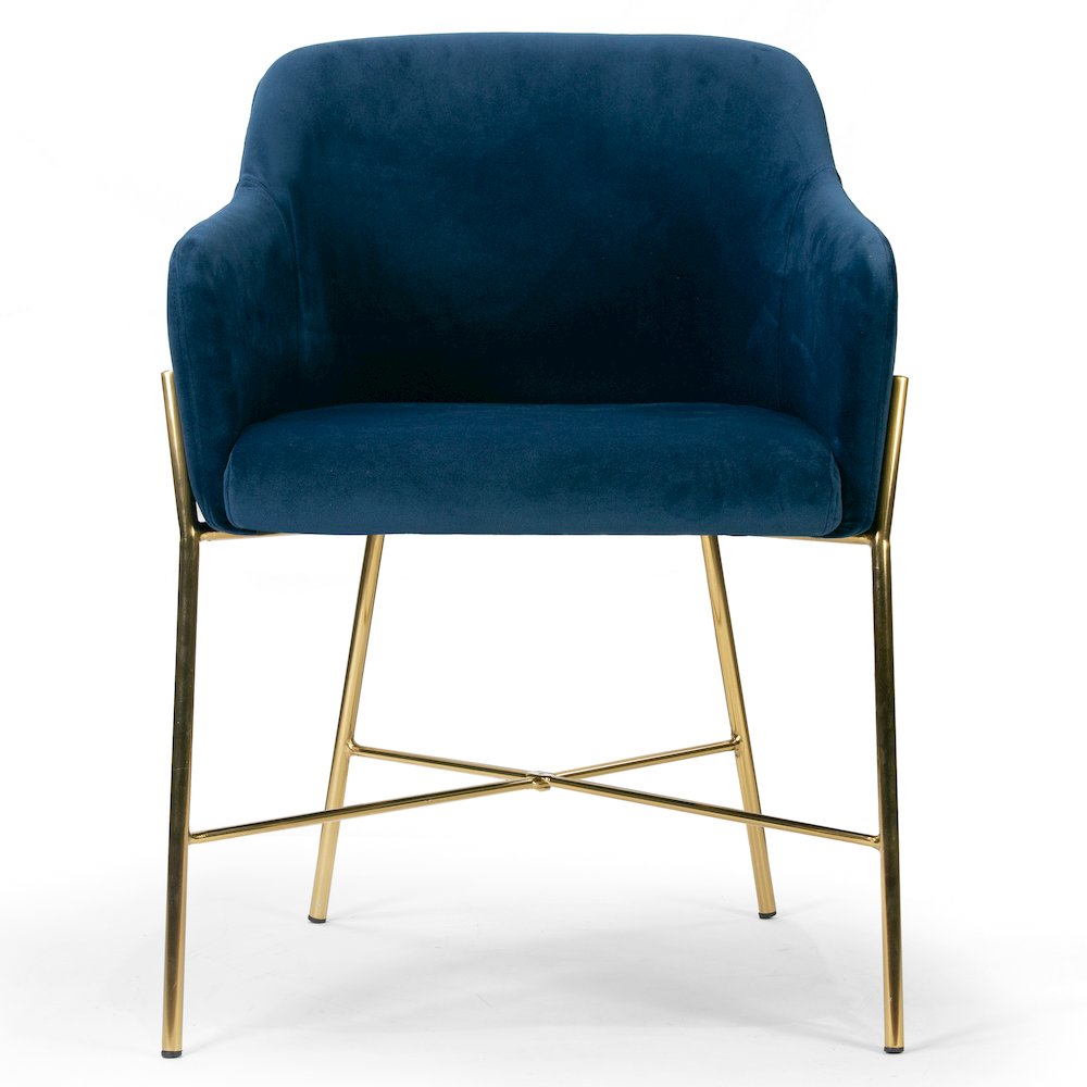 Ana Blue Velvet Arm Dining Chair with Golden Metal Legs. Picture 1