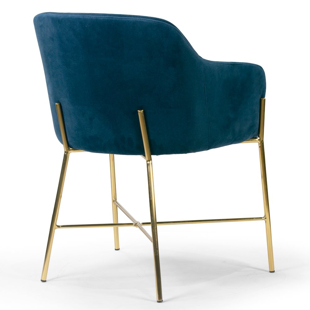 Ana Blue Velvet Arm Dining Chair with Golden Metal Legs. Picture 4