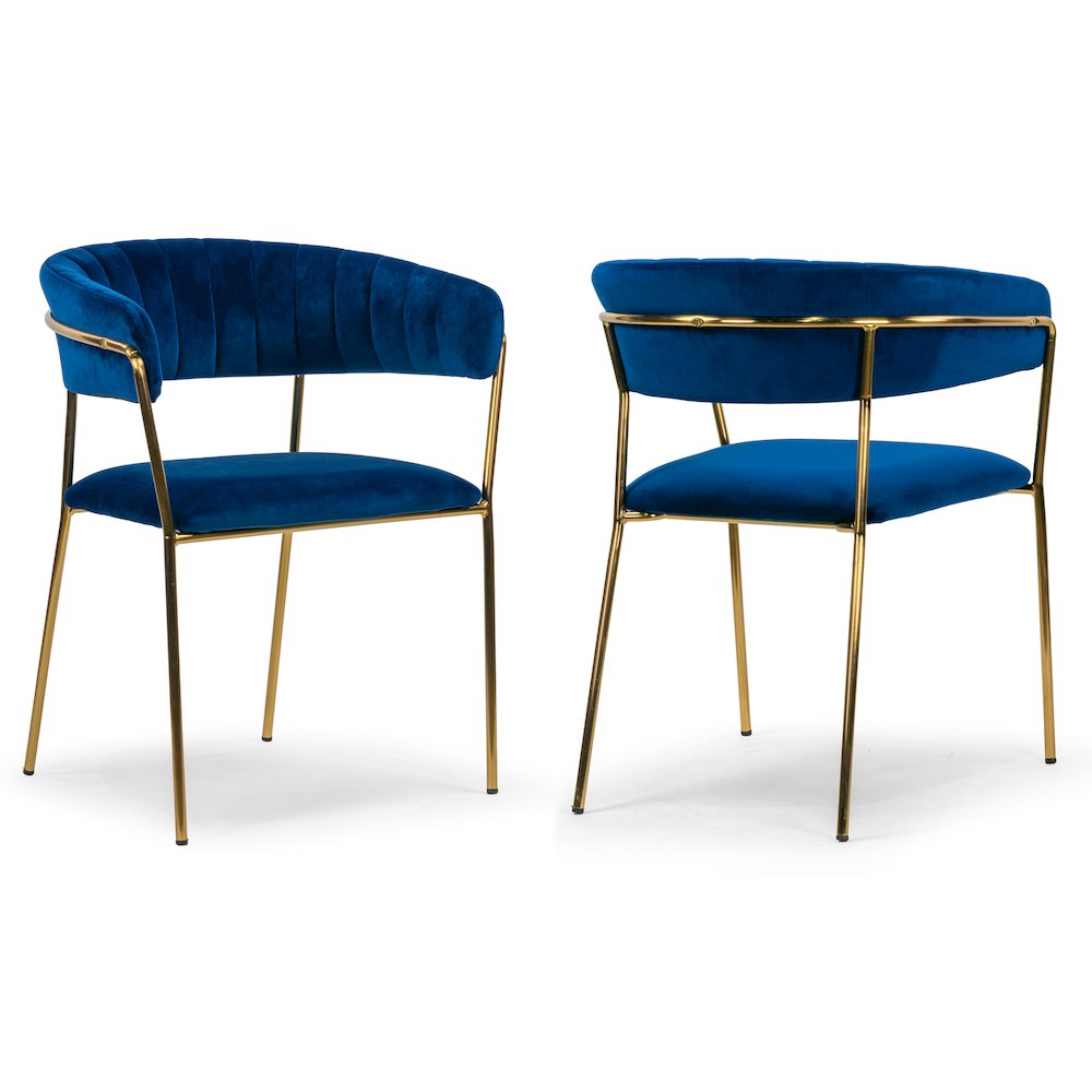 Set of 2 Anya Blue Velvet Arm Chair with Golden Metal Legs. Picture 2