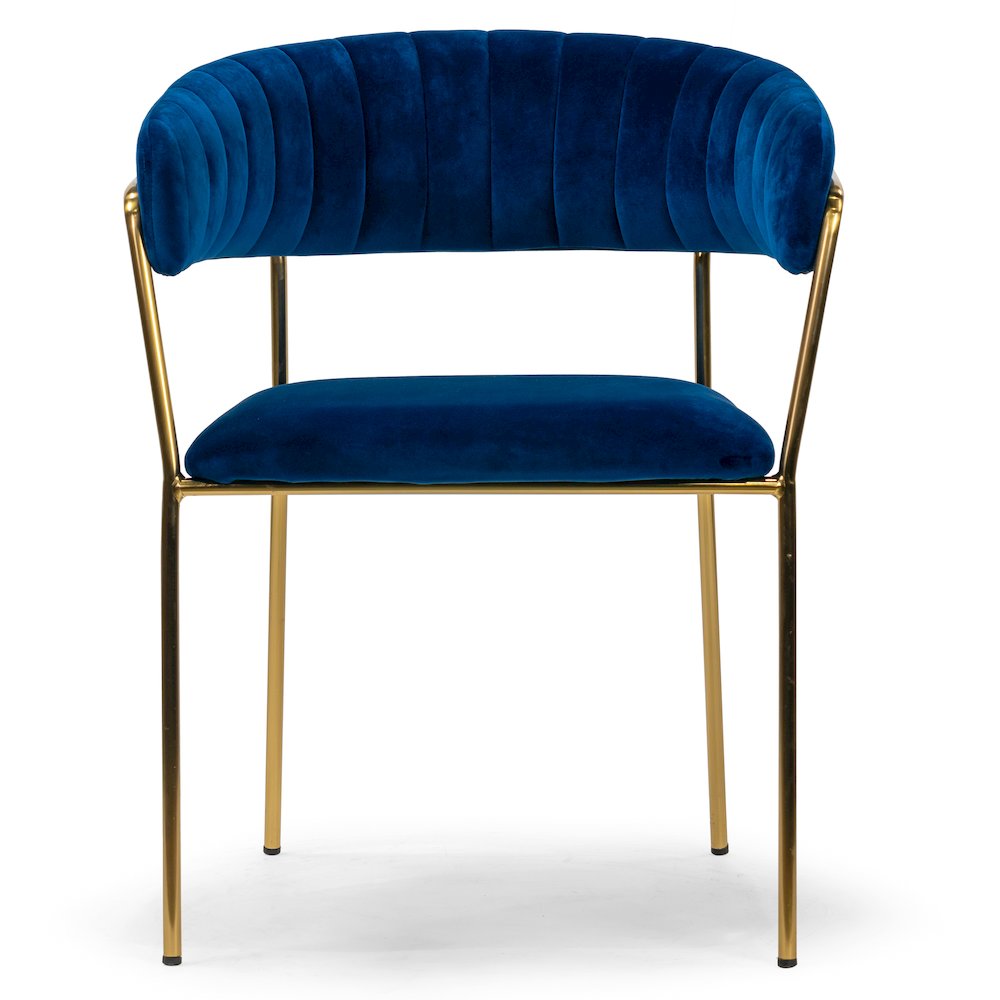 Set of 2 Anya Blue Velvet Arm Chair with Golden Metal Legs. Picture 1