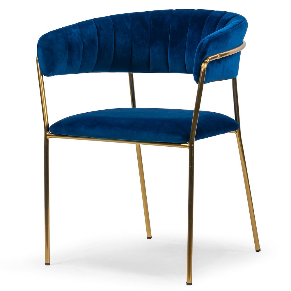 Set of 2 Anya Blue Velvet Arm Chair with Golden Metal Legs. Picture 3