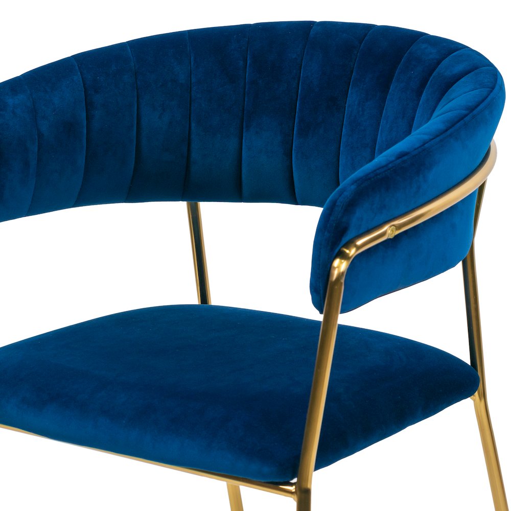 Set of 2 Anya Blue Velvet Arm Chair with Golden Metal Legs. Picture 6