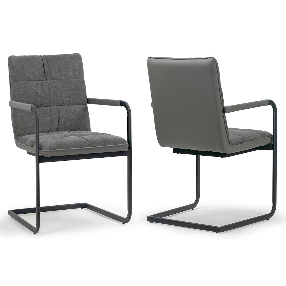 Set of 2 Araya Gray Modern Fabric Arm Chair with Black Metal Legs. Picture 2