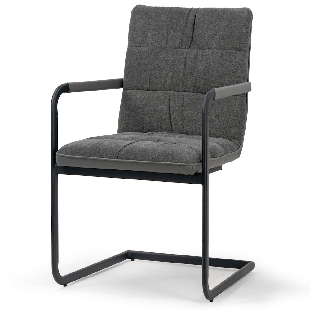 Set of 2 Araya Gray Modern Fabric Arm Chair with Black Metal Legs. Picture 3
