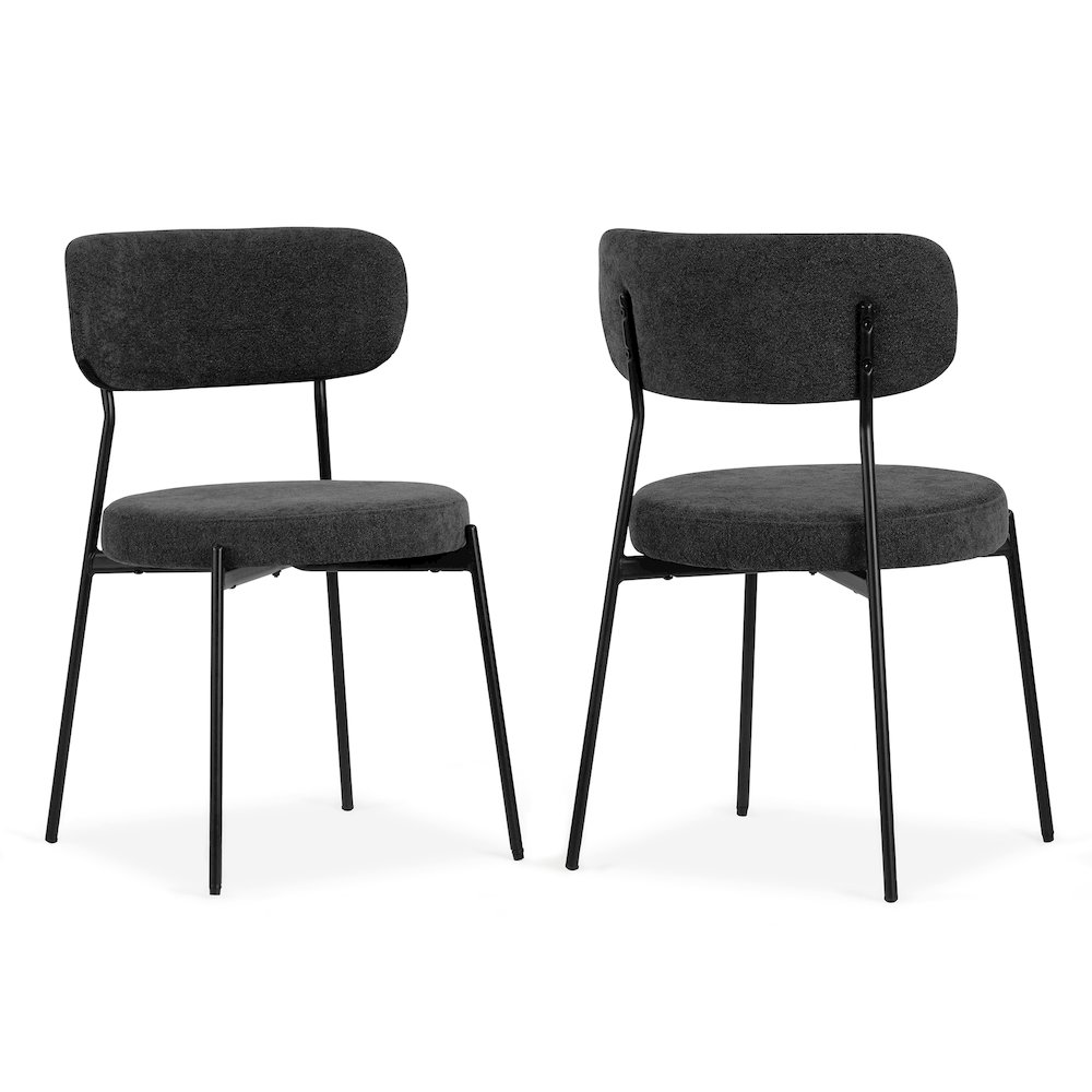 Set of 2 Aya Black Chenille Dining Chair with Black Steel Legs. Picture 2