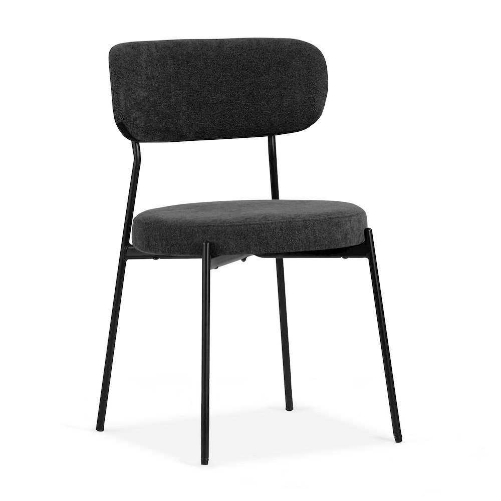 Set of 2 Aya Black Chenille Dining Chair with Black Steel Legs. Picture 1