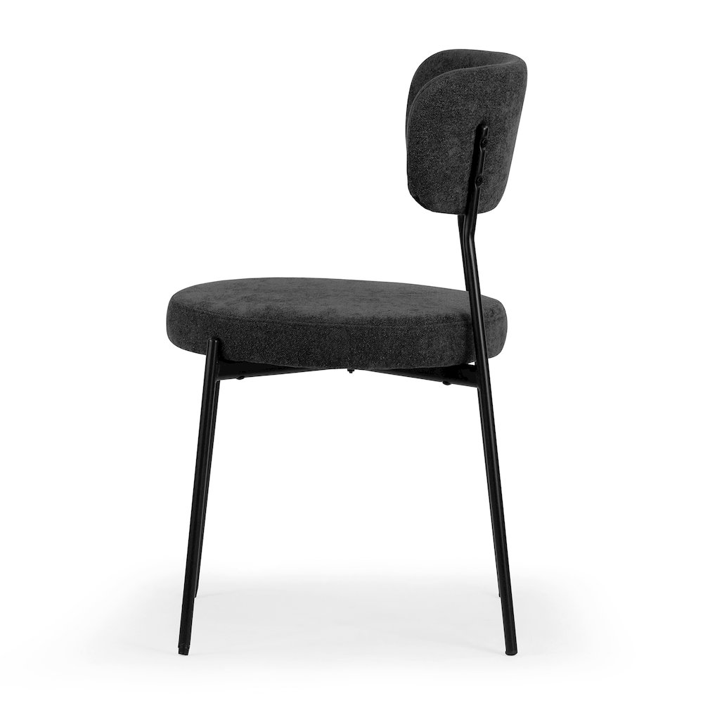 Set of 2 Aya Black Chenille Dining Chair with Black Steel Legs. Picture 4