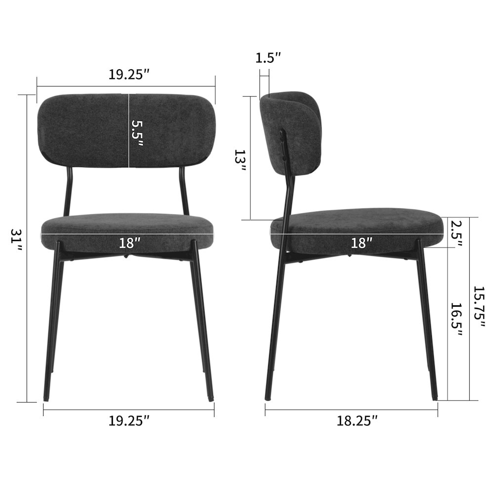 Set of 2 Aya Black Chenille Dining Chair with Black Steel Legs. Picture 6