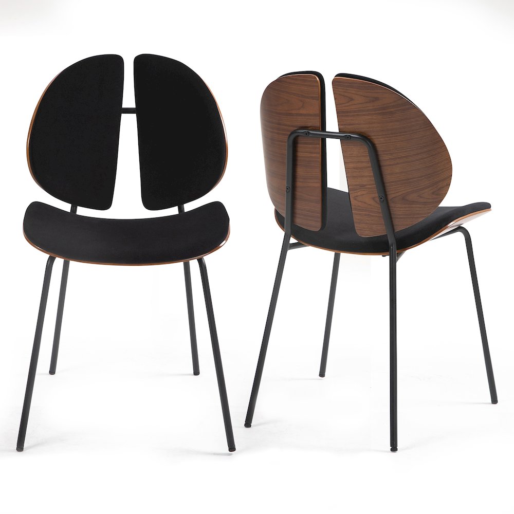 Set of 2 Beau Black Microfiber Fabric Dining Chair with Iron Legs. Picture 2