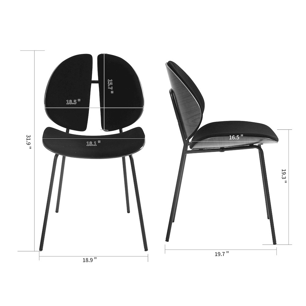 Set of 2 Beau Black Microfiber Fabric Dining Chair with Iron Legs. Picture 7
