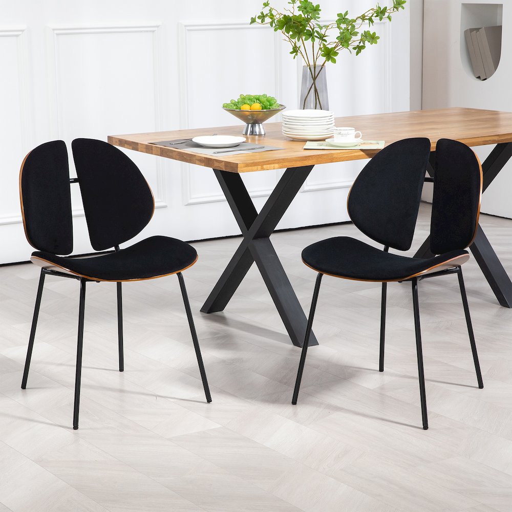 Set of 2 Beau Black Microfiber Fabric Dining Chair with Iron Legs. Picture 8