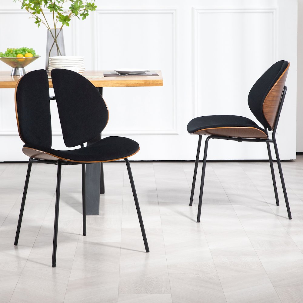 Set of 2 Beau Black Microfiber Fabric Dining Chair with Iron Legs. Picture 9