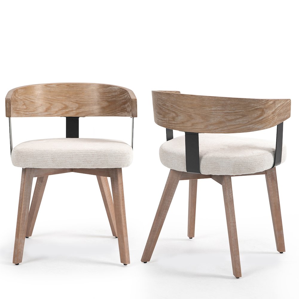Set of 2 Beck Beige Linen Fabric Dining Chair Natural Wood Backrest and Legs. Picture 2