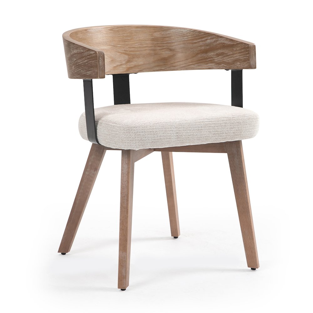 Set of 2 Beck Beige Linen Fabric Dining Chair Natural Wood Backrest and Legs. Picture 1