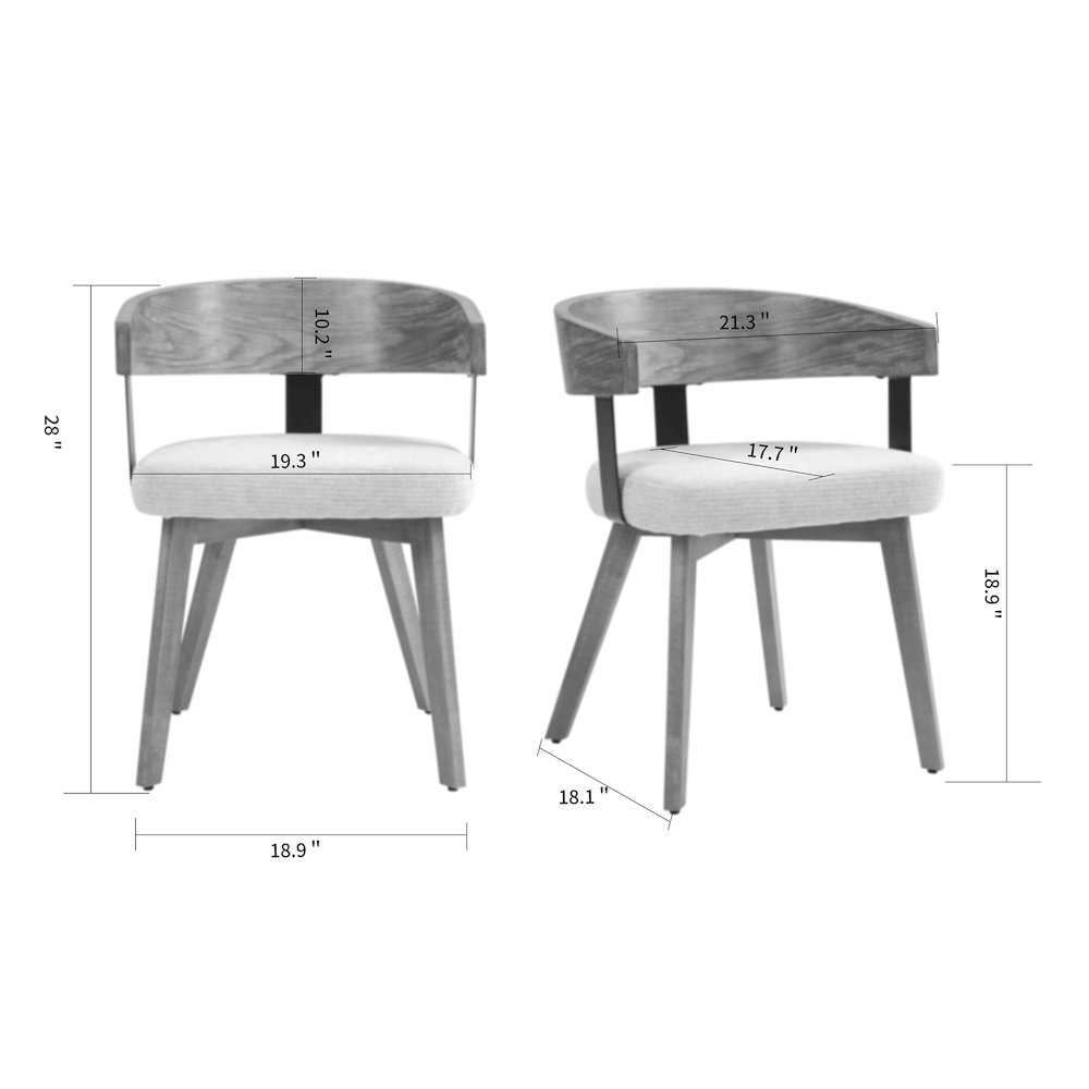 Set of 2 Beck Beige Linen Fabric Dining Chair Natural Wood Backrest and Legs. Picture 7