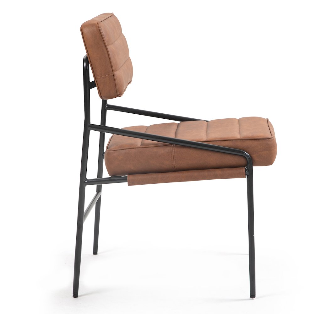 Becker Brown Faux Leather Dining Chair with Black Iron Legs. Picture 3