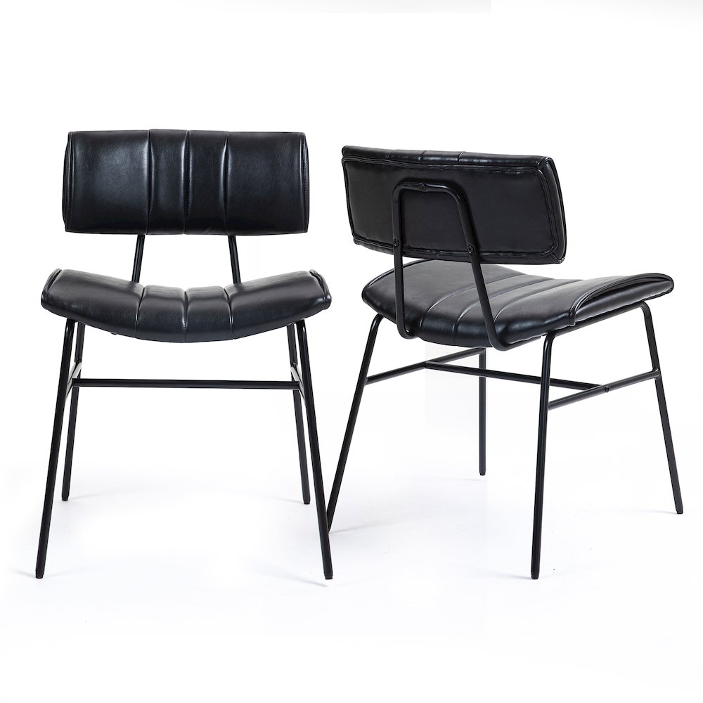 Set of 2 Belicia Black Faux Leather Dining Chair with Black Metal Legs. Picture 2
