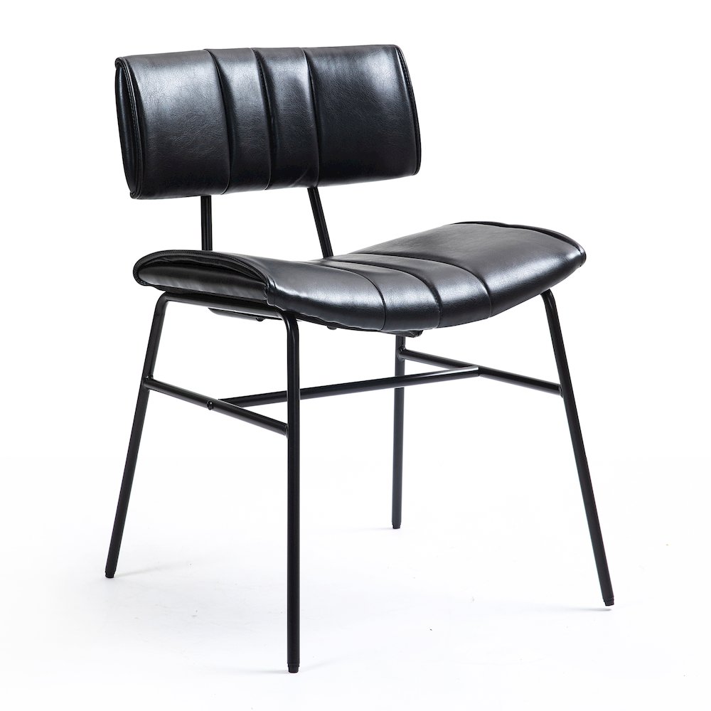 Set of 2 Belicia Black Faux Leather Dining Chair with Black Metal Legs. Picture 1
