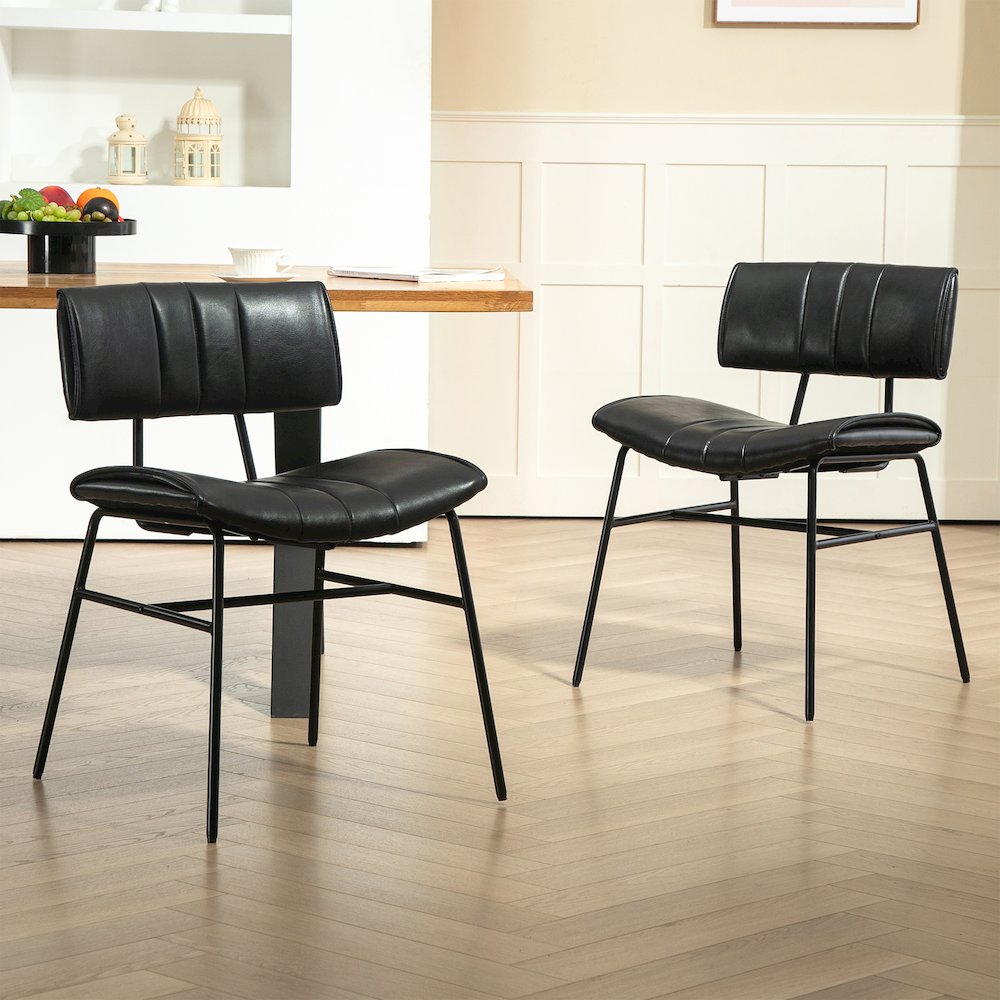 Set of 2 Belicia Black Faux Leather Dining Chair with Black Metal Legs. Picture 9