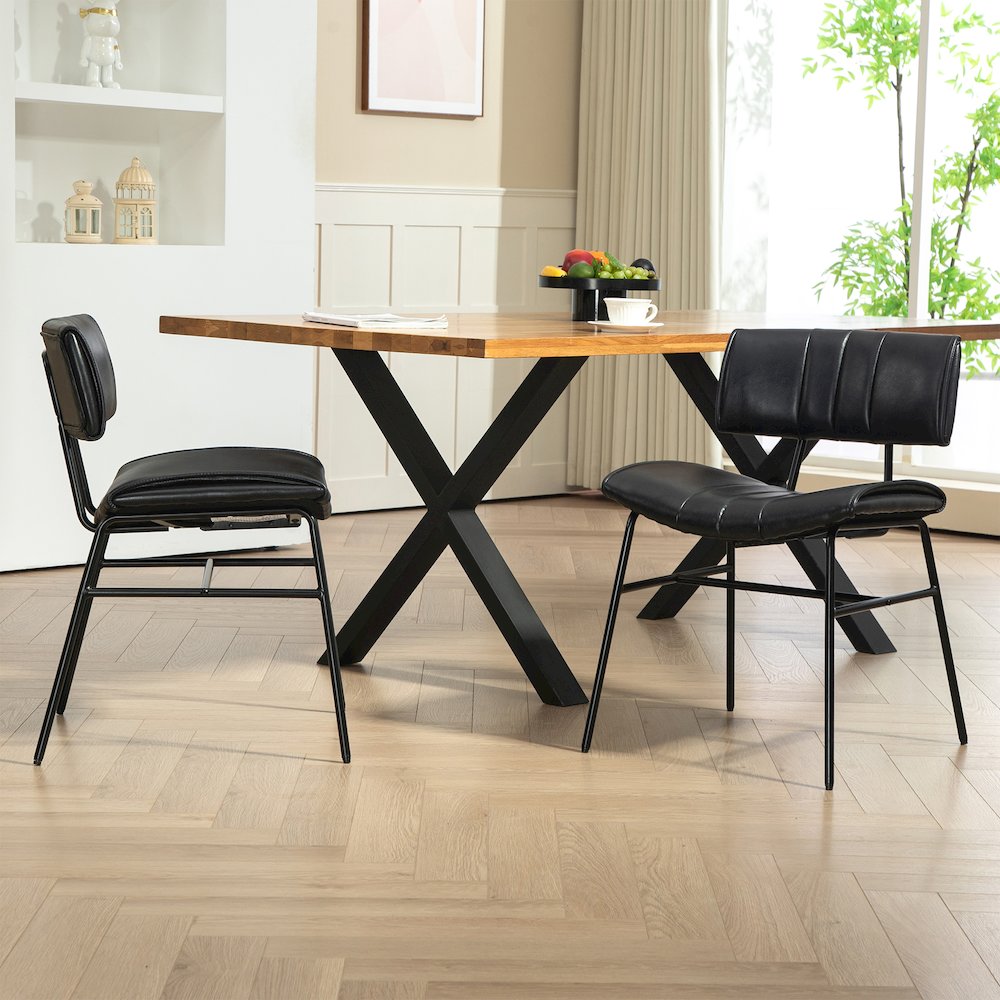 Set of 2 Belicia Black Faux Leather Dining Chair with Black Metal Legs. Picture 10