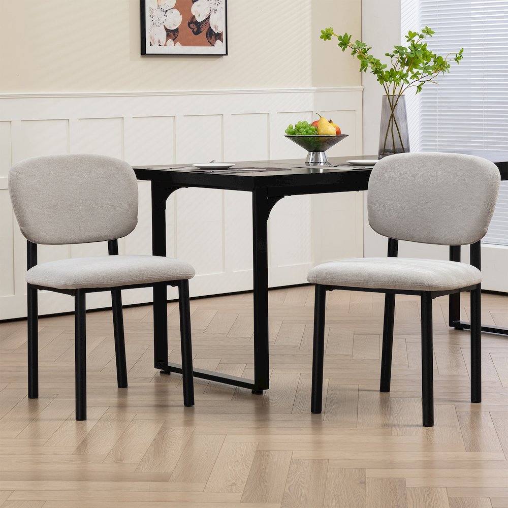 Set of 2 Beren Beige Upholsterd Fabric Dining Chair with Iron Legs. Picture 8
