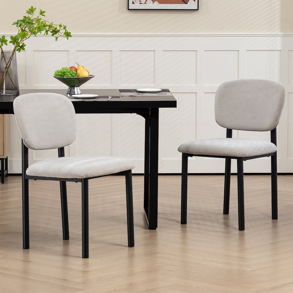 Set of 2 Beren Beige Upholsterd Fabric Dining Chair with Iron Legs. Picture 9