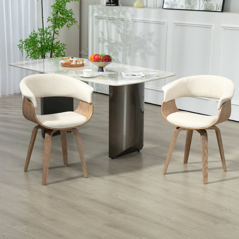 Berkeley Beige Upholstered Fabric Dining Chair with Natural Wood Accent Legs. Picture 7